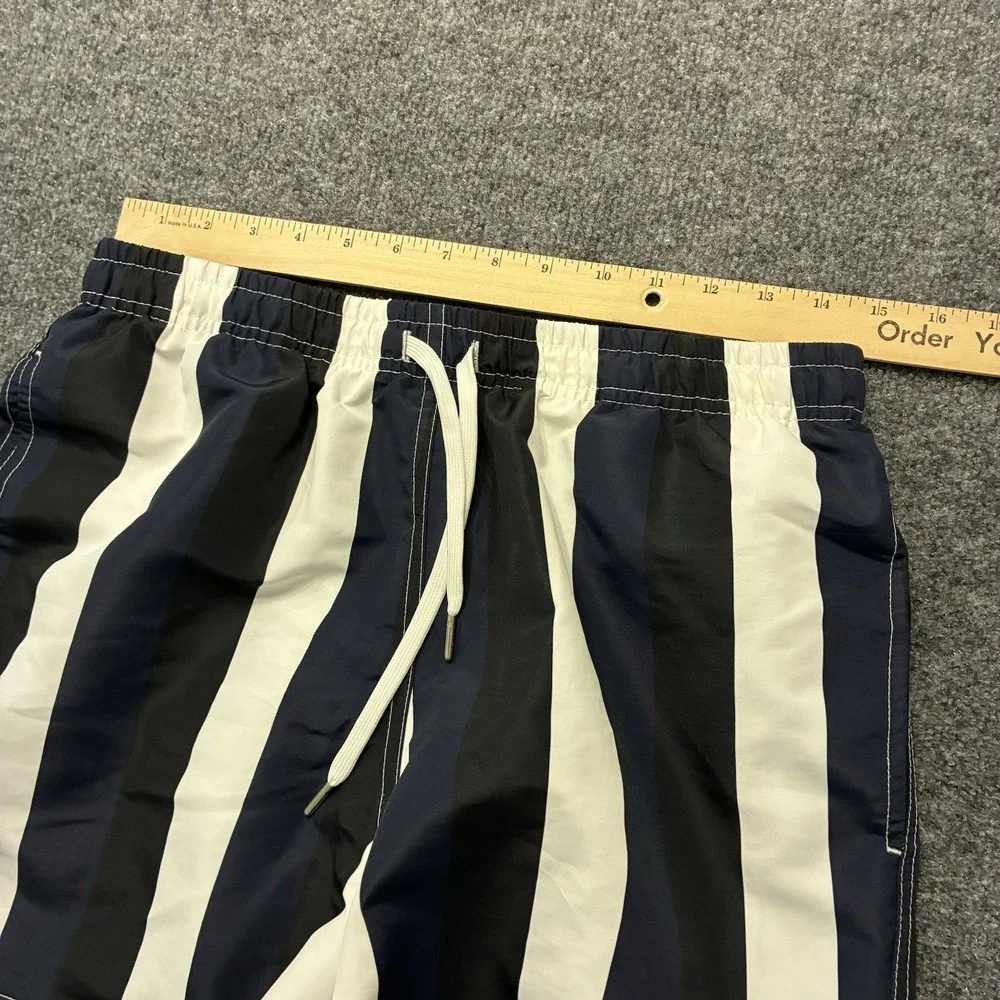 Bather Vertical Striped Mesh Lined Nylon Swim Trunks Shorts Mens Size Medium